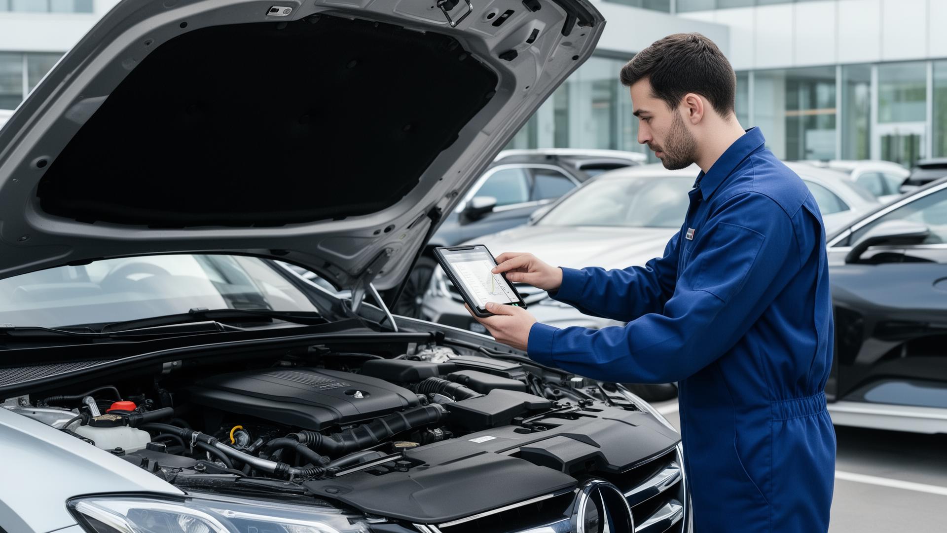 OMW Auto certified mechanic performing a pre-purchase inspection at a DFW dealership